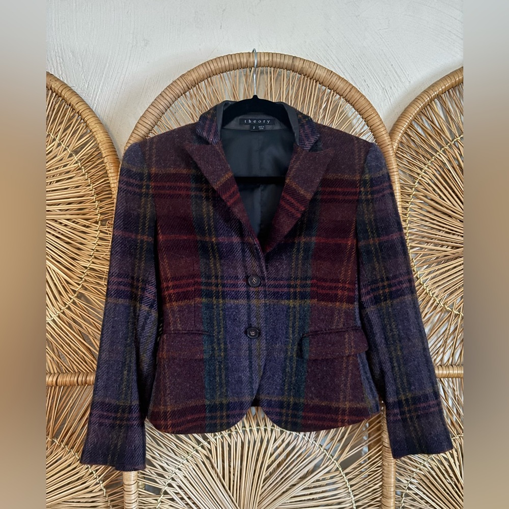 Theory Multicolor Plaid Blazer